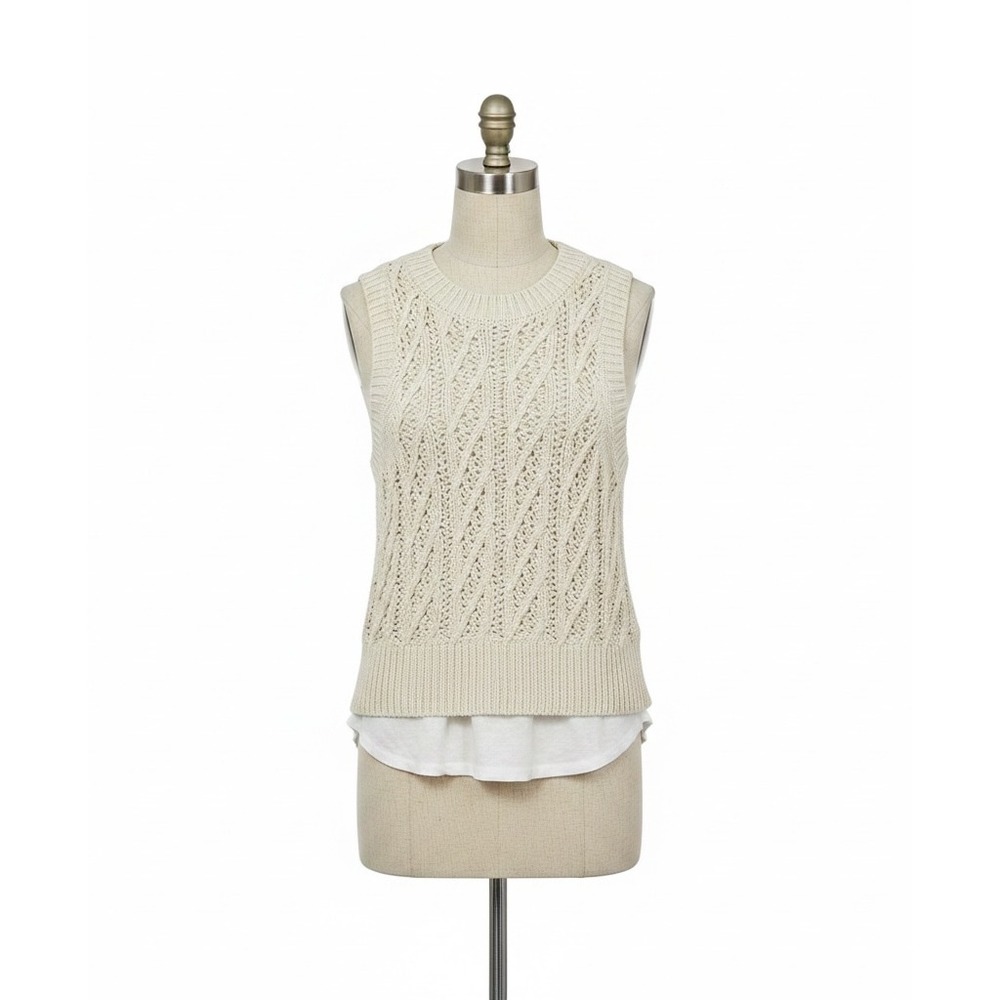 Brochu Walker Cream Cable Knit Layered Look Sweater Vest Small